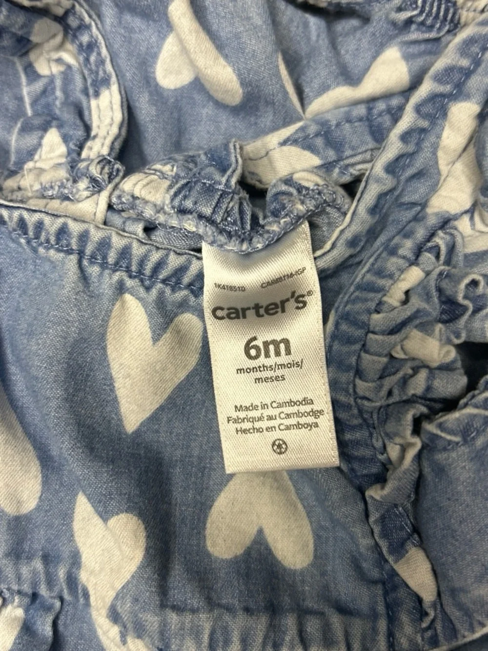 Carter's Light Blue Heart-Print Denim Romper